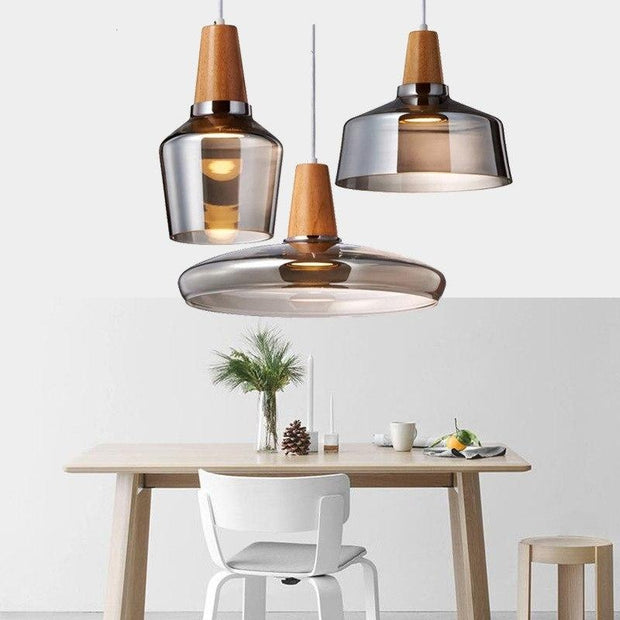 Modern LED Glass Pendant Light with Wood – Rustic Vintage Hanging Lamp