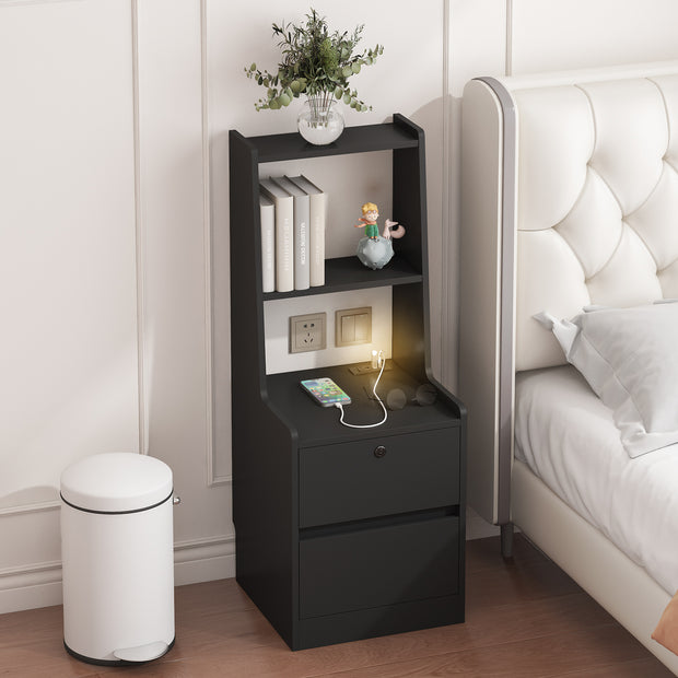 Smart Nightstand with Charging Station & LED Light – Black