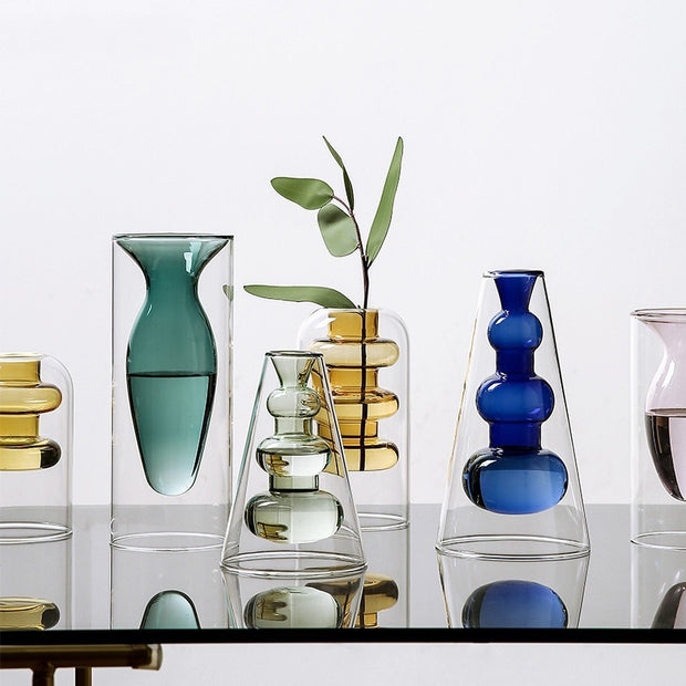 Nordic Colorful Glass Vase – Transparent Home Décor