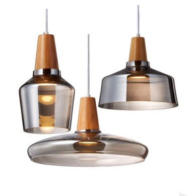 Modern LED Glass Pendant Light with Wood – Rustic Vintage Hanging Lamp