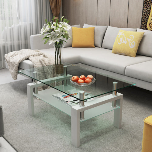 Modern White & Clear Coffee Table – Living Room Centerpiece