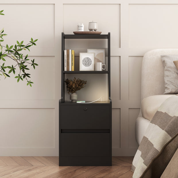 Smart Nightstand with Charging Station & LED Light – Black
