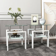 2-Pc Modern Tempered Glass Coffee Tea End Tables For Living Room
