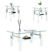2-Pc Modern Tempered Glass Coffee Tea End Tables For Living Room