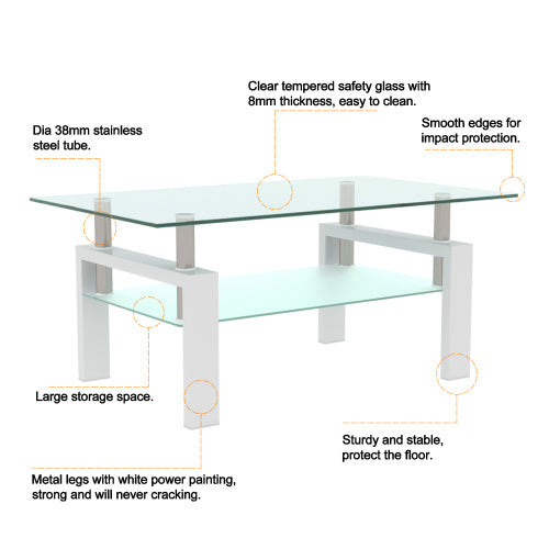 Modern White & Clear Coffee Table – Living Room Centerpiece
