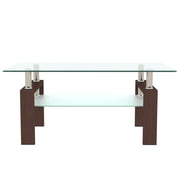 Rectangle Walnut Glass Coffee Table – Modern Clear Centerpiece