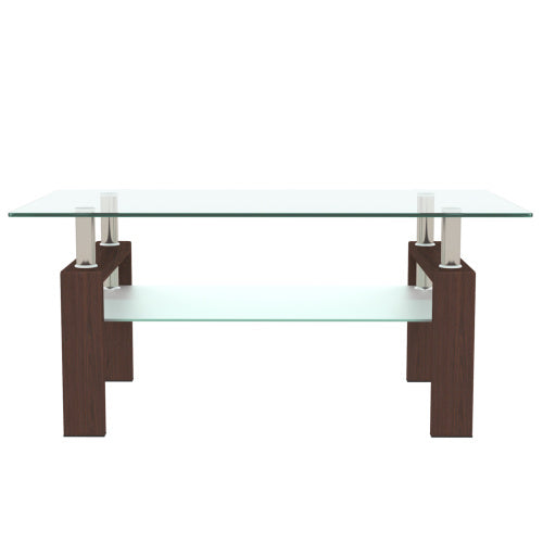Rectangle Walnut Glass Coffee Table – Modern Clear Centerpiece
