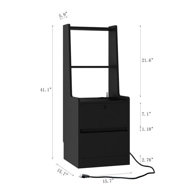 Smart Nightstand with Charging Station & LED Light – Black