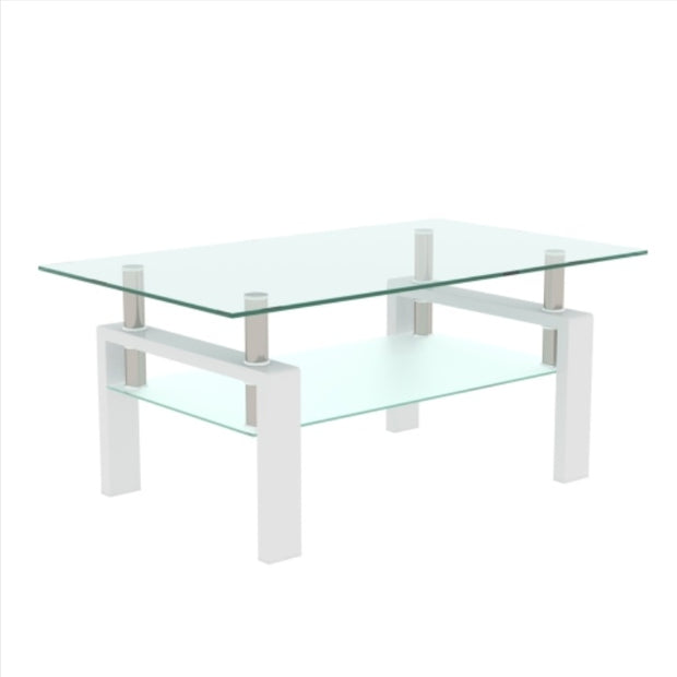 Modern White & Clear Coffee Table – Living Room Centerpiece